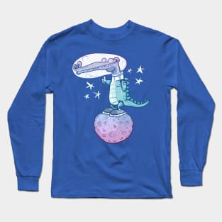 funny crocodile in space cartoon Long Sleeve T-Shirt